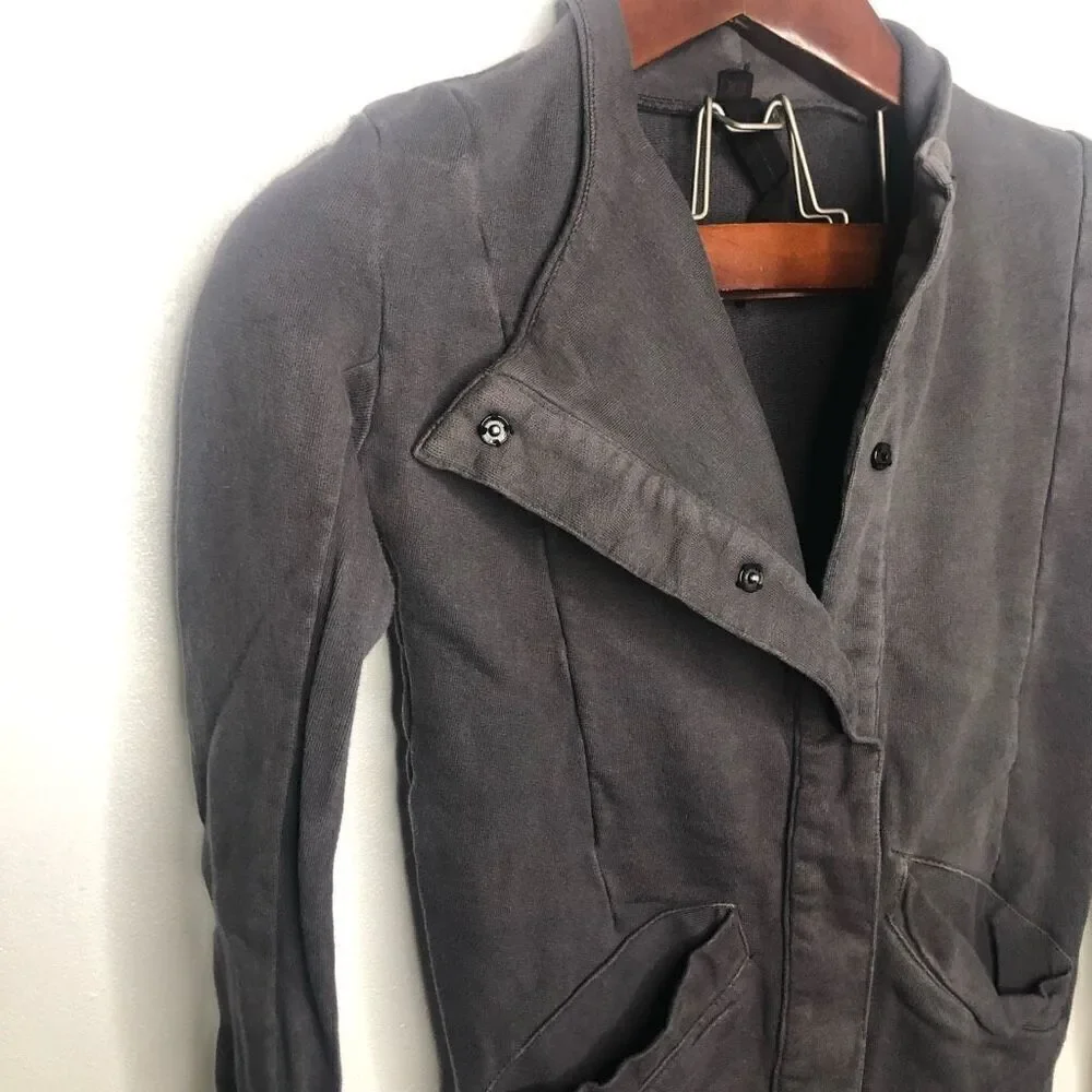 Intermix Improvd Distressed Cardigan Jacket Charcoal Gray Sweater Xs Xsmall
